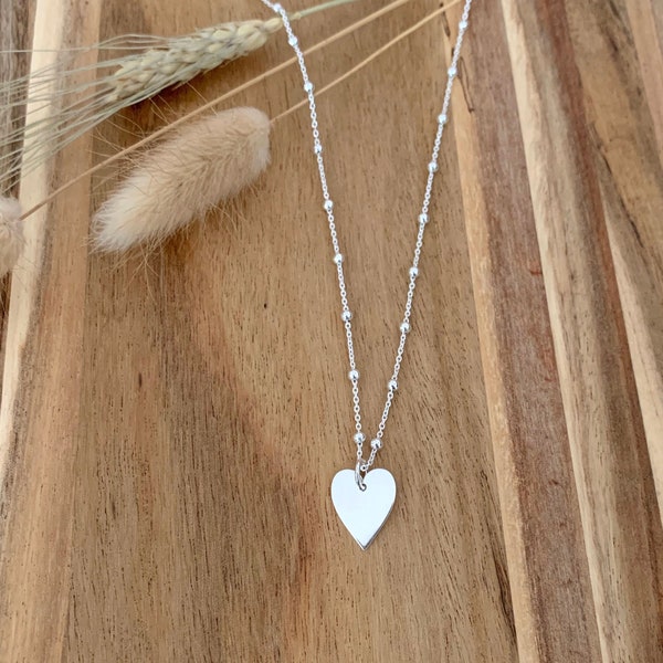 Collier CARA en argent 925, chaîne avec petites perles, pendentif coeur