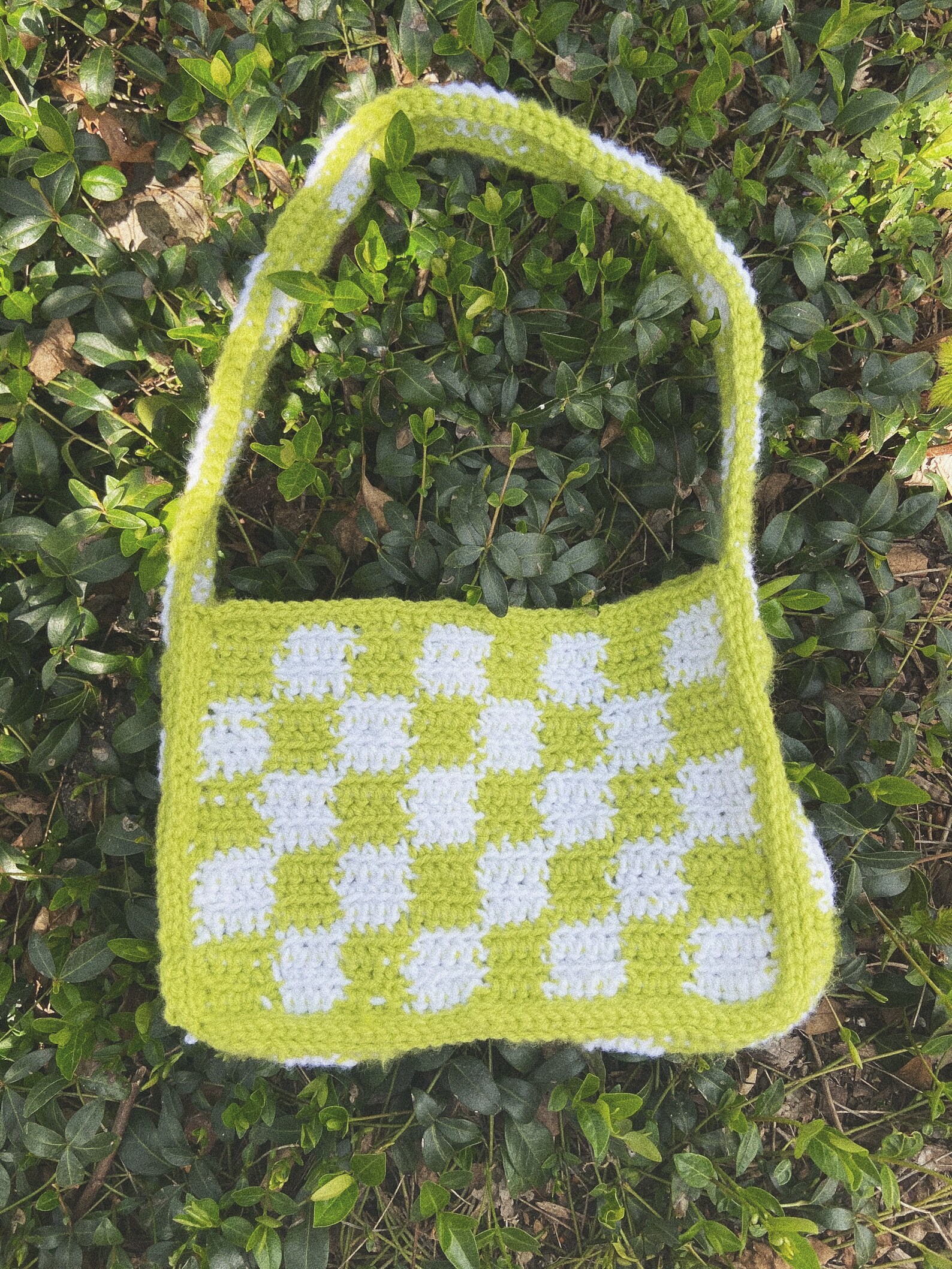 Checkered Crochet Shoulder Bag Etsy