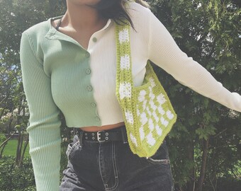 Checkered Crochet Shoulder Bag