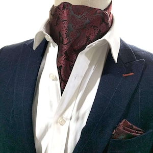 Red Wine Paisley Pattern Handmade Cravat Necktie Bow Tie & Pocket Square Sets