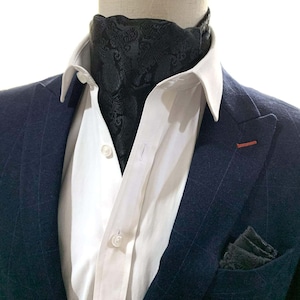 Black Paisley Pattern Handmade Cravat Necktie Bow Tie & Pocket Square Sets