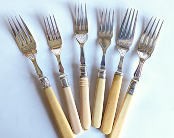 Antique Silver Plated Forks Set, Ornate Mismatched Cutlery, Made in England