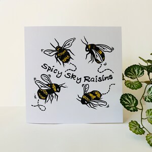Raisins secs épicés - Carte de vœux linocut originale imprimée à la main