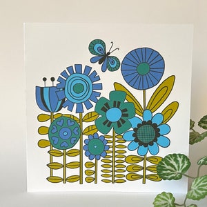 Flower Power - Carte de voeux originale en linogravure