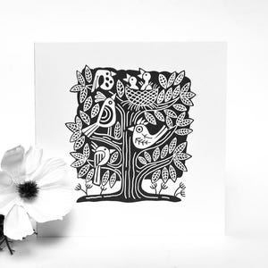 The Flock' - Carte de voeux originale en linogravure