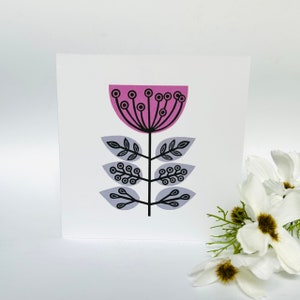 Fleur folklorique rose - carte de voeux linogravure Design.