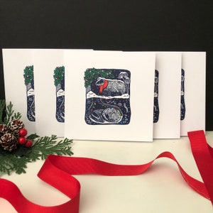 Badgers Home Xmas - Lot de cinq cartes de voeux linogravure