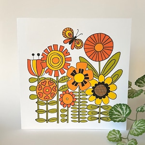 Flower Power - Carte de voeux originale en linogravure