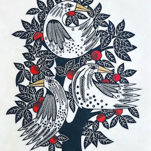 Exotic Birds - Hand Printed Original Linocut Print