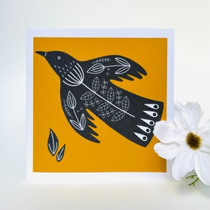 Colombe - Carte de voeux originale en linogravure