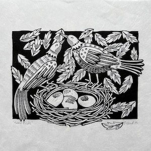 song Birds - Hand Printed Original Linocut Print