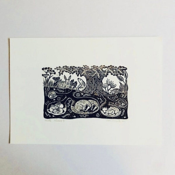 The Burrowers - Hand Printed Original Signed Linocut Print