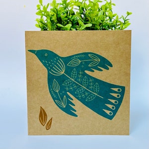 Oiseau folklorique - Carte de voeux originale en linogravure