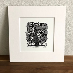 The Flock - Hand Printed Linocut. Black on white