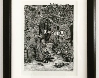 Into the Woods - Hand Printed Original Signed Linocut Print