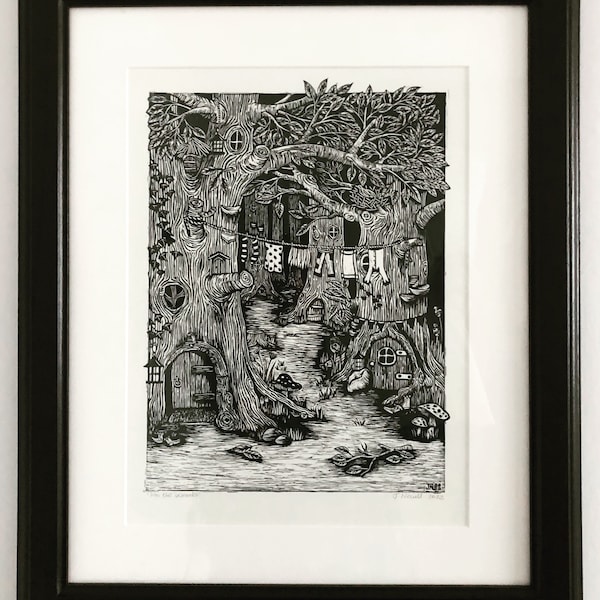 Into the Woods - Hand Printed Original Signed Linocut Print