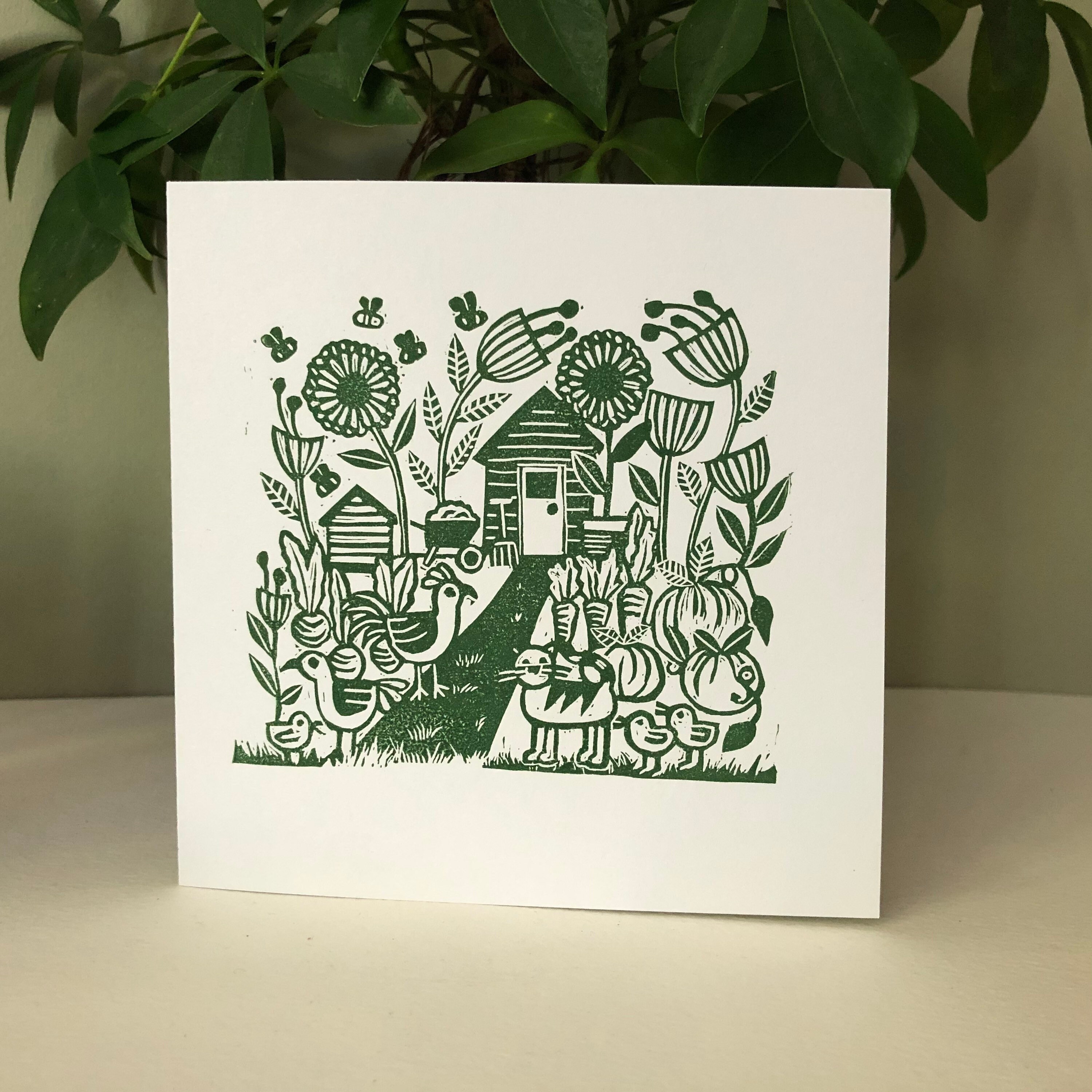 Garden Menagerie - green ink on high quality white card with envelope