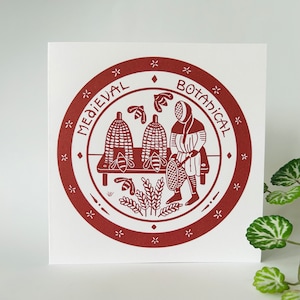 L'apiculteur - carte de voeux linogravure design - bordeaux sur blanc