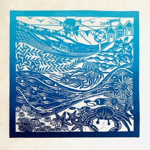 Under the Sea - Hand Printed Original Unmounted Linocut Print