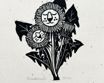 Dandelions - Hand Printed Unmounted, Signed Linocut Print