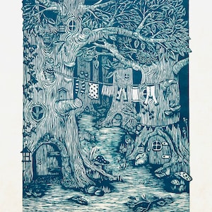 Into the Woods - Hand Printed Original Signed Linocut Print