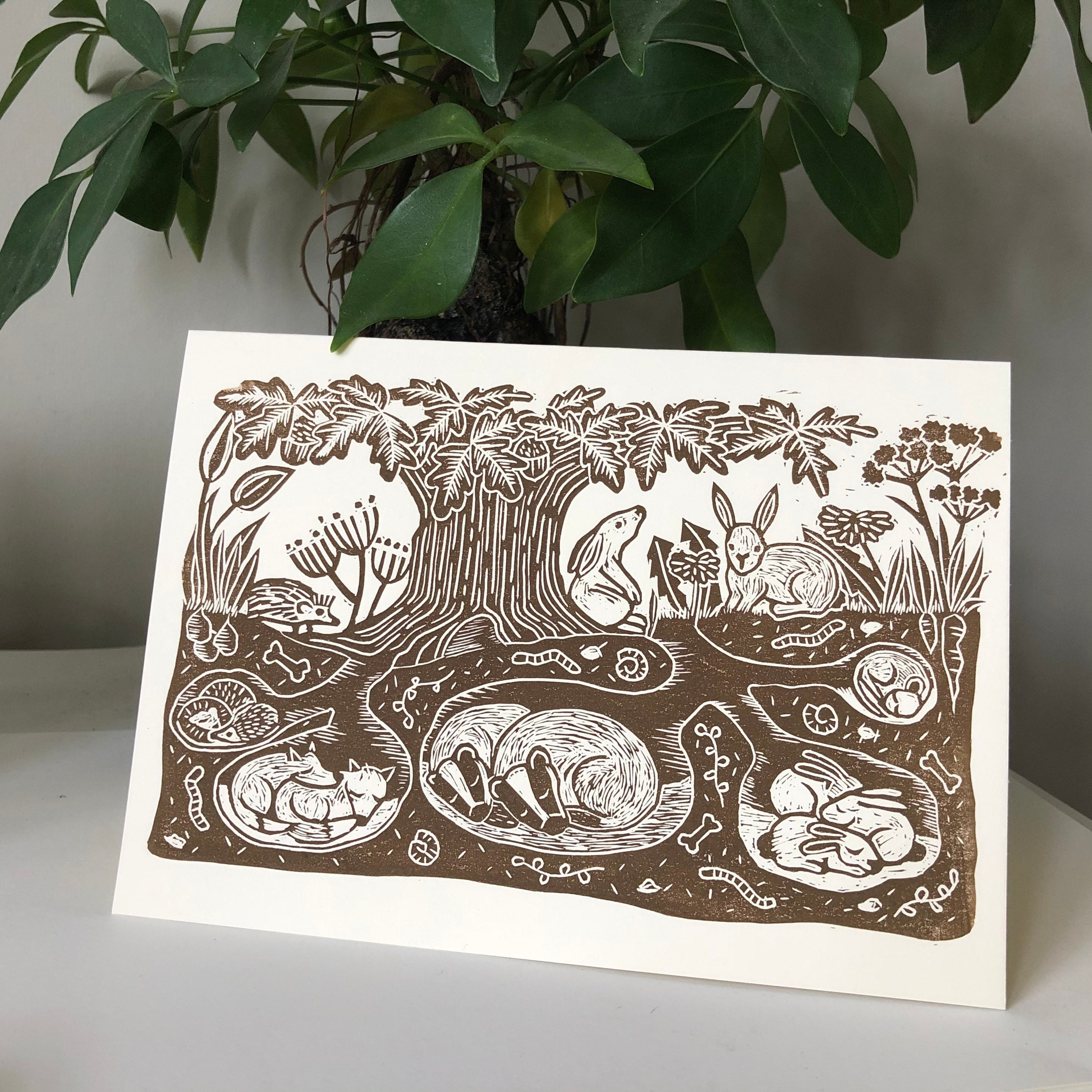 The Burrowers - Greetings Card - brown on white