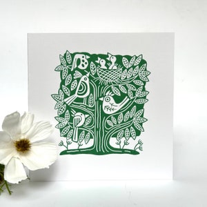The Flock' - Carte de voeux originale en linogravure