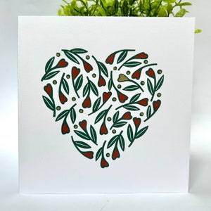 Beaucoup d'amour - Carte de voeux originale en linogravure finie à la main.