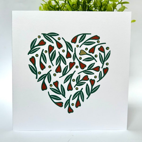 Lots Of Love - Hand Made Original Hand Finished Linocut Design Greetings Card.