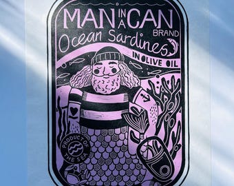 Sardines - Hand Printed Original Linocut Print
