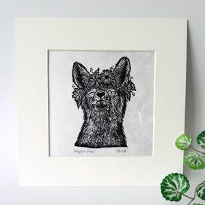 Happy Fox - Original Mounted Linocut Print