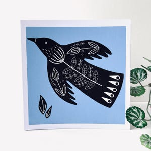 Colombe - Carte de voeux originale en linogravure