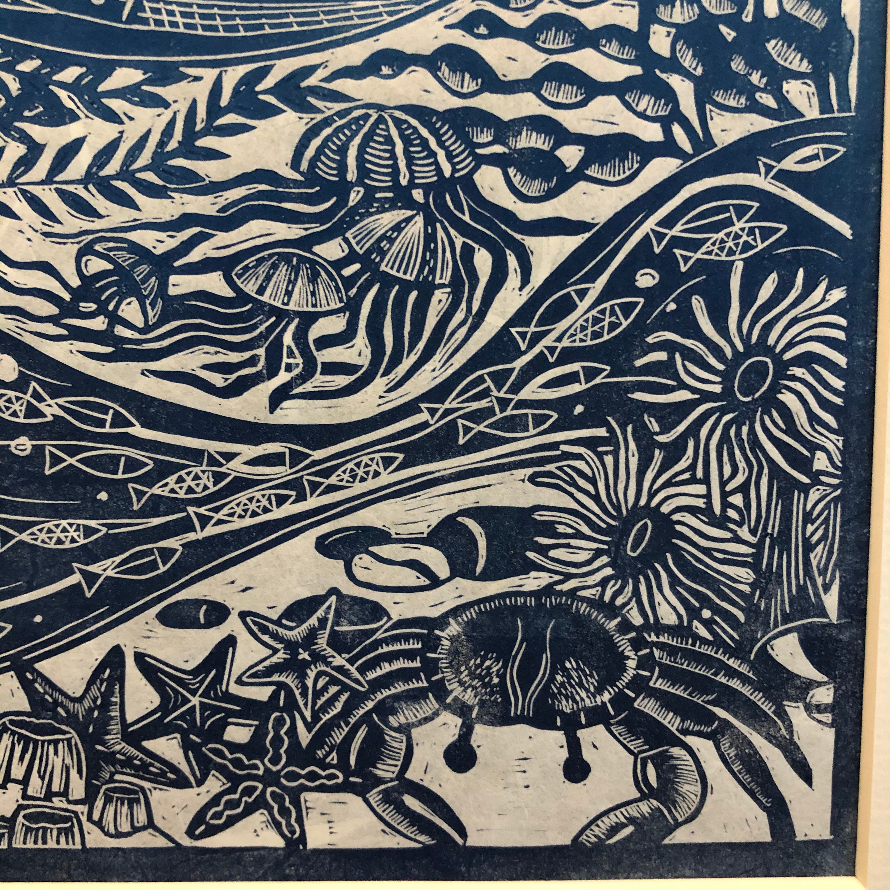 Under the Sea Original Linocut Print. Blue Ombré on White Etsy