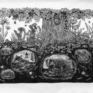 Big Burrowers Black- Hand Printed Original Signed Linocut Print.