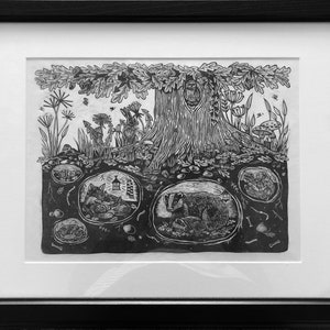 Big Burrowers Black- Hand Printed Original Signed Linocut Print.