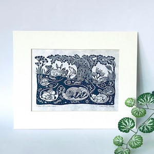 The Burrowers - Mounted & Hand Printed Original Mounted Linocut Print