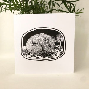 Dors bien Petit Ours. Carte de voeux. Noir sur blanc