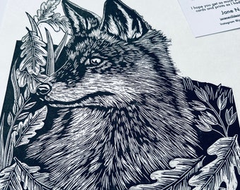 Fox  - Original Hand Printed Linocut Print