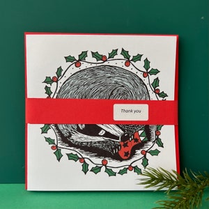 Xmas Badger Set of 4 Original Linocut Design Greetings Cards image 4