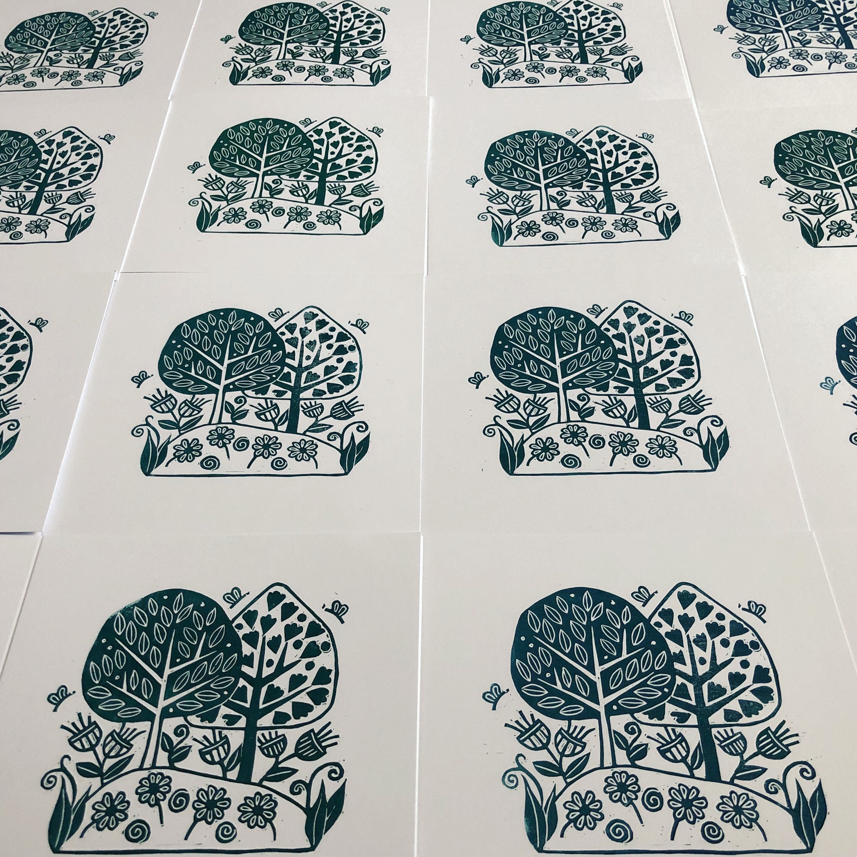 Fun Linocuts Forest Fun - Original Hand Made Linocut Design Greetings Card ...