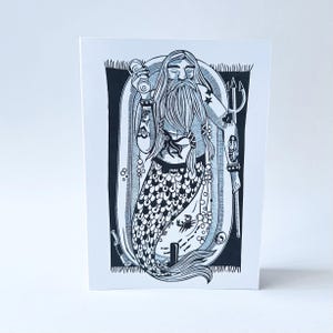 Merman - Carte de voeux originale en linogravure
