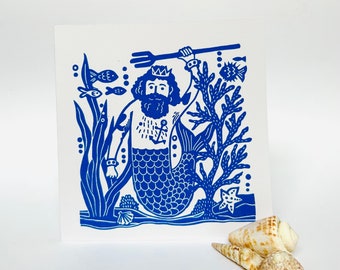 Neptune 2 - Linocut Design Greetings Card