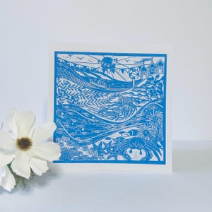 Sous la mer - Carte de voeux originale en linogravure