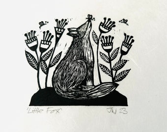 Little Fox - Hand Printed Unmounted, Signed Linocut Print