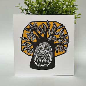 Twit-Twoo - Carte de voeux originale en linogravure