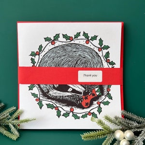 Xmas Badger Set of 4 Original Linocut Design Greetings Cards image 3