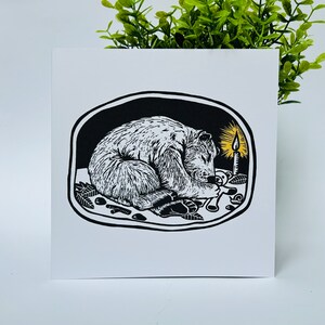 Dormez bien, petit ours - Carte de voeux originale en linogravure