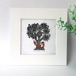 Little Red Fox - Hand Printed Original Mounted Linocut Print