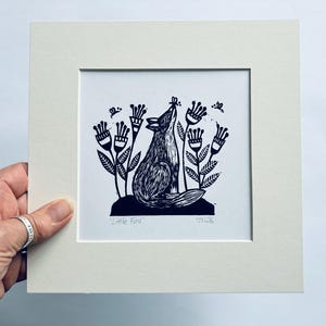 Little Fox - Hand Printed Original Mounted Linocut Print