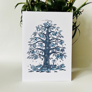 Arbre à thé - carte de voeux créée numériquement à partir d'un design original